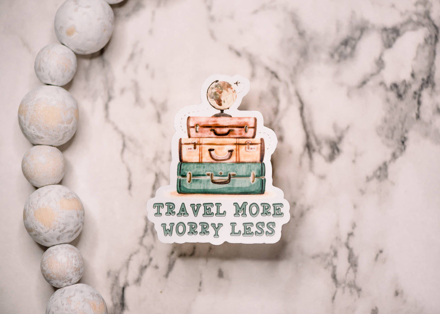 Travel more worry less, clear, Vinyl Sticker, 2.5" x 2"
