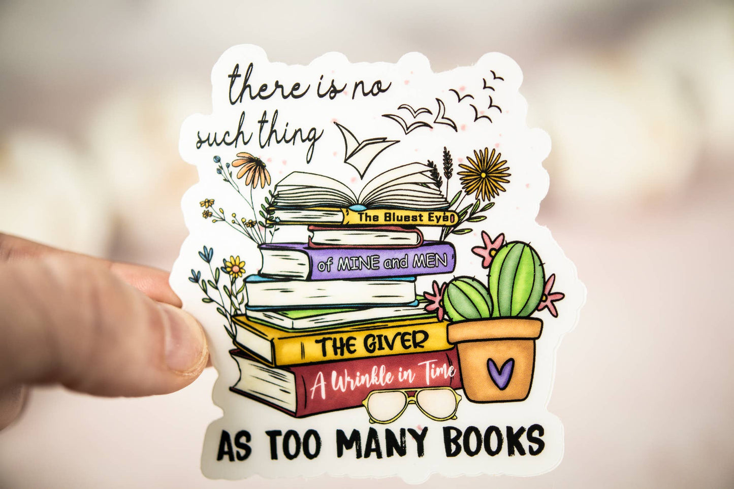 As Too Many Books, Vinyl Sticker, 3x3 in.