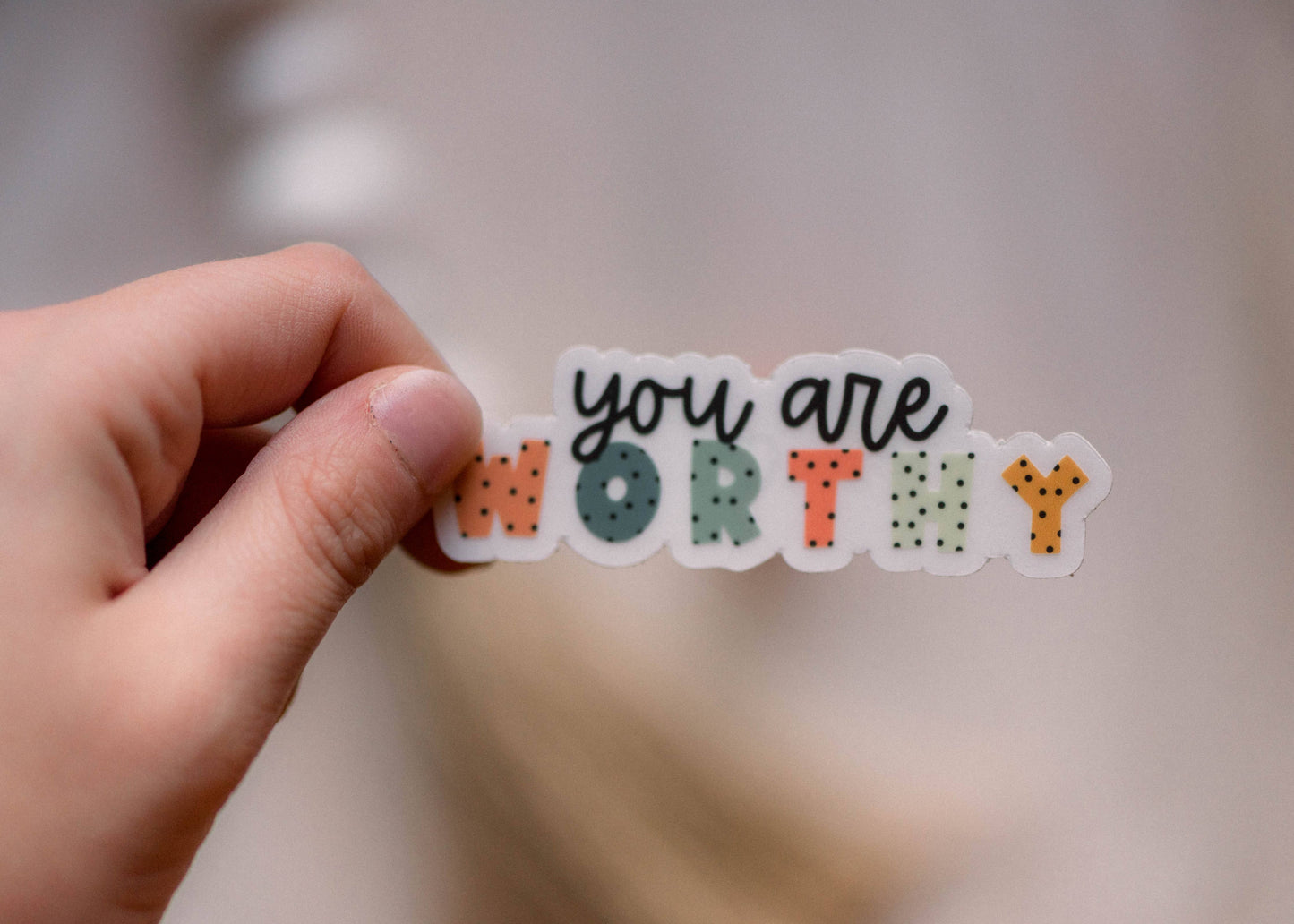 You Are Worthy Clear Vinyl Sticker, 3x1 in
