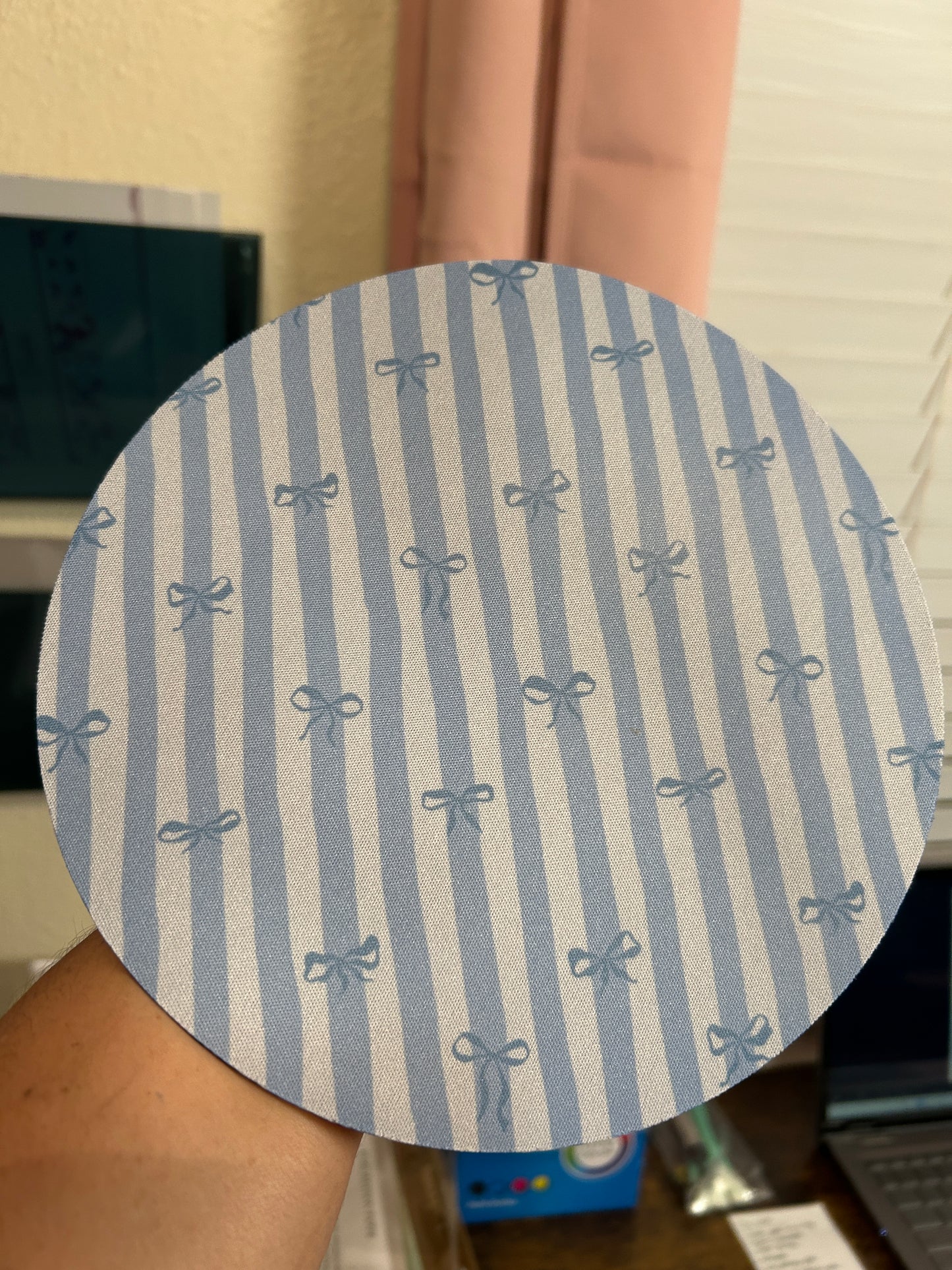 Blue coquette bow/stripes Mouse Pad